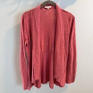 Eileen Fisher Coral Pink Open Front Linen Blend Cardigan Size S